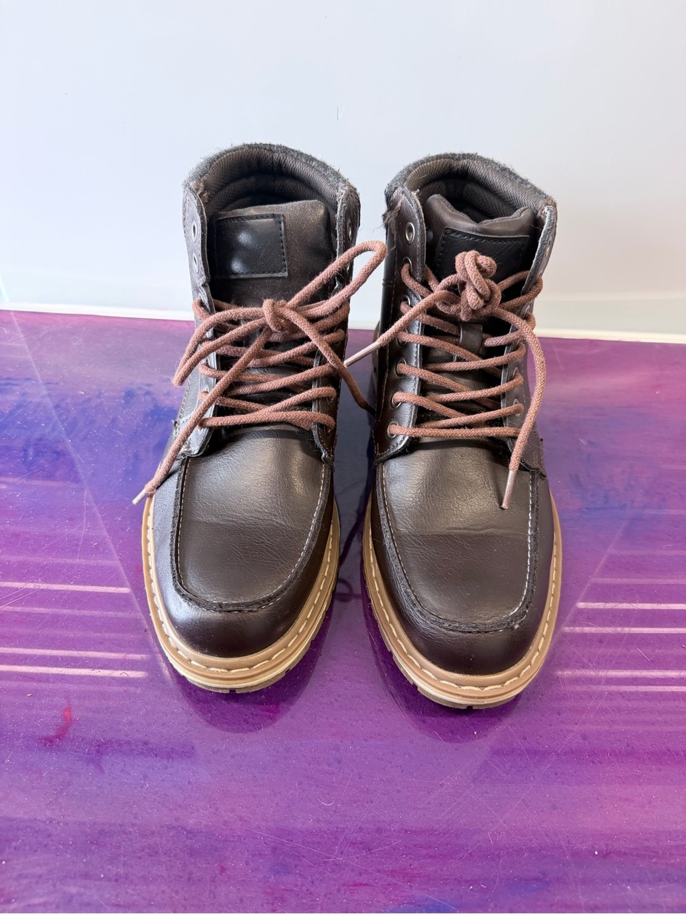Sonoma Brown Leather Lace-Up Ankle Boots with Tan Sole